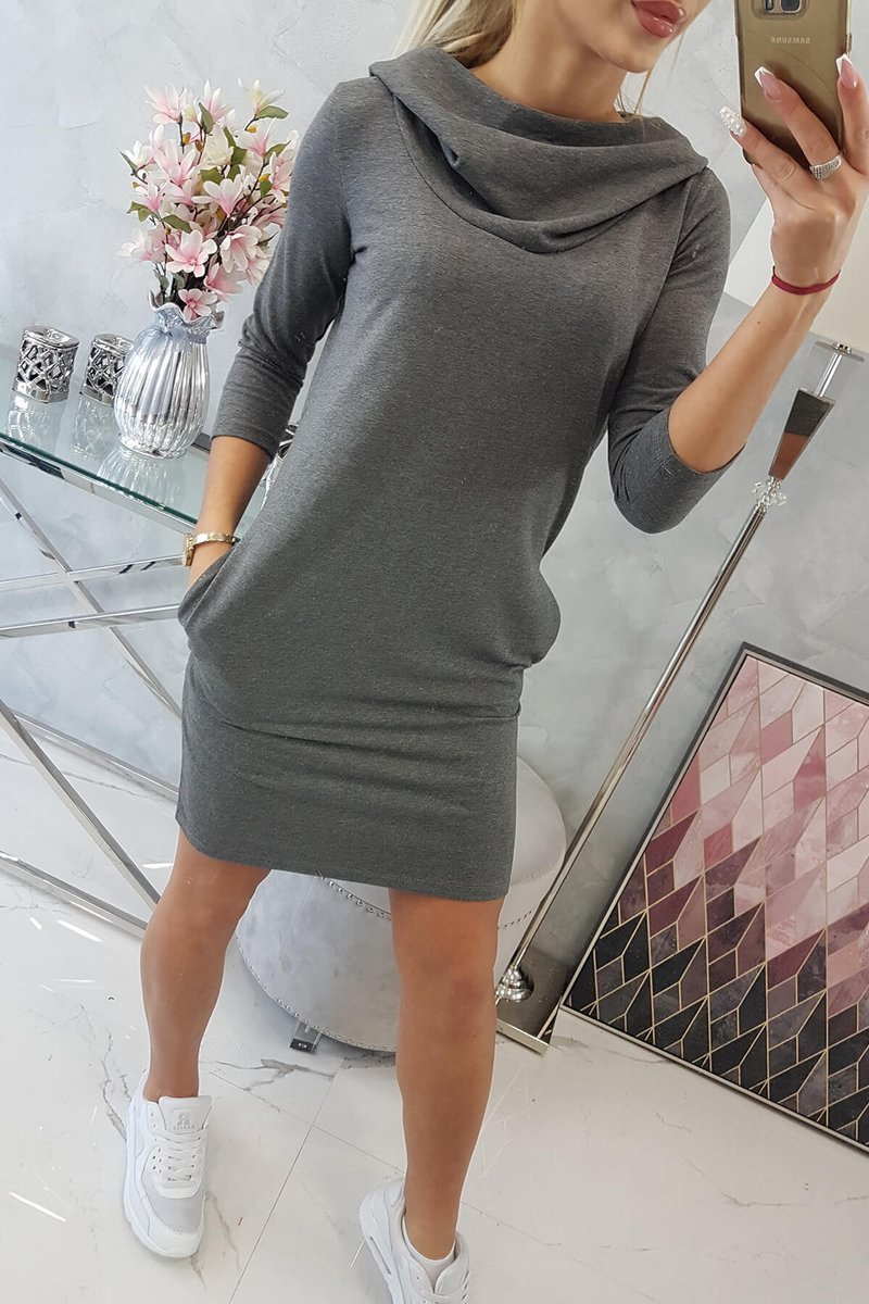 Sukienka z kapturem i kieszeniami grafit melanż - obrazek 6