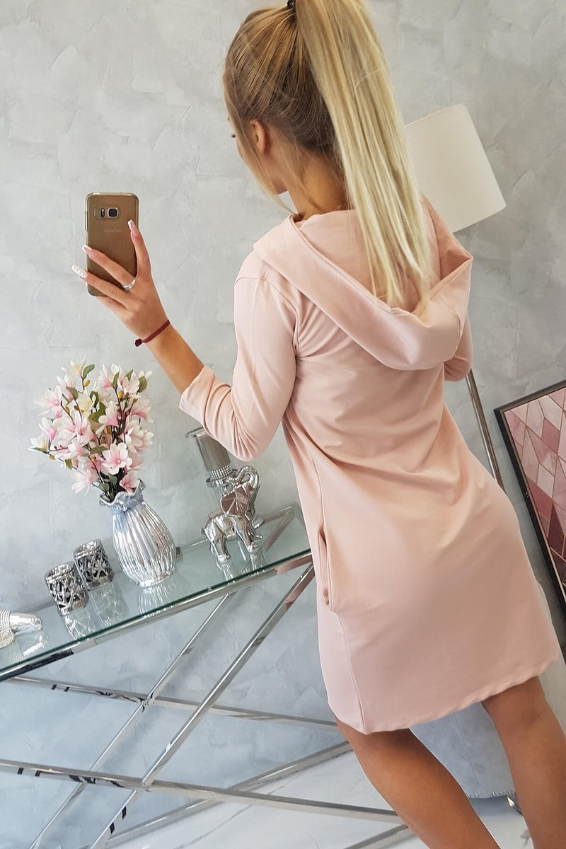 Sukienka z kapturem i kieszeniami ciemny pudrowy róż - obrazek 7