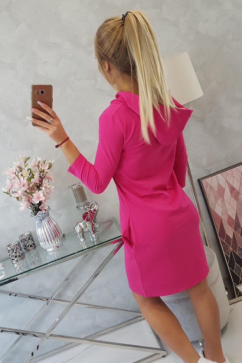 Sukienka z kapturem i kieszeniami fuksja - obrazek 7