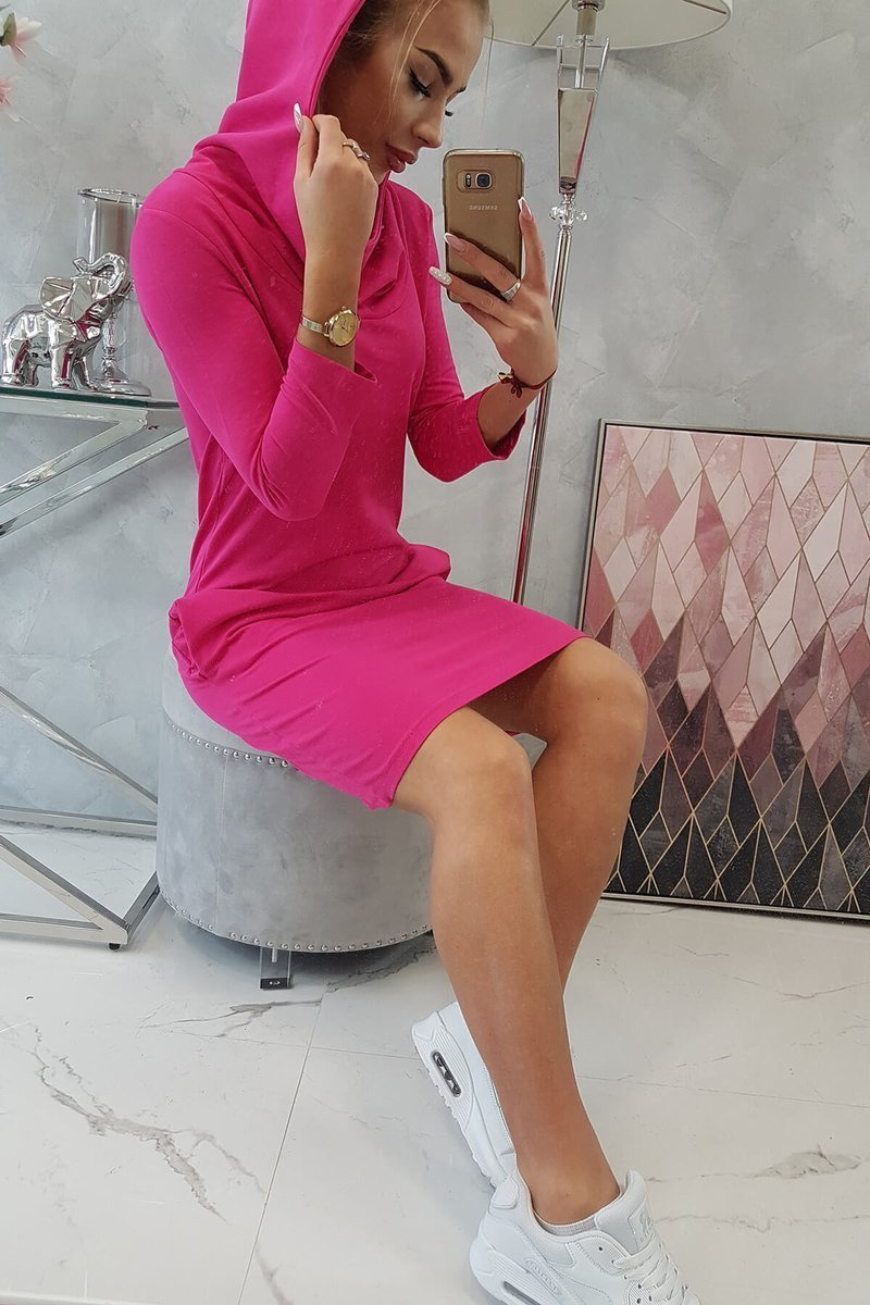 Sukienka z kapturem i kieszeniami fuksja - obrazek 8