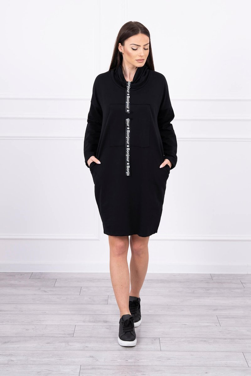 Sukienka z krawatem czarna - obrazek 3