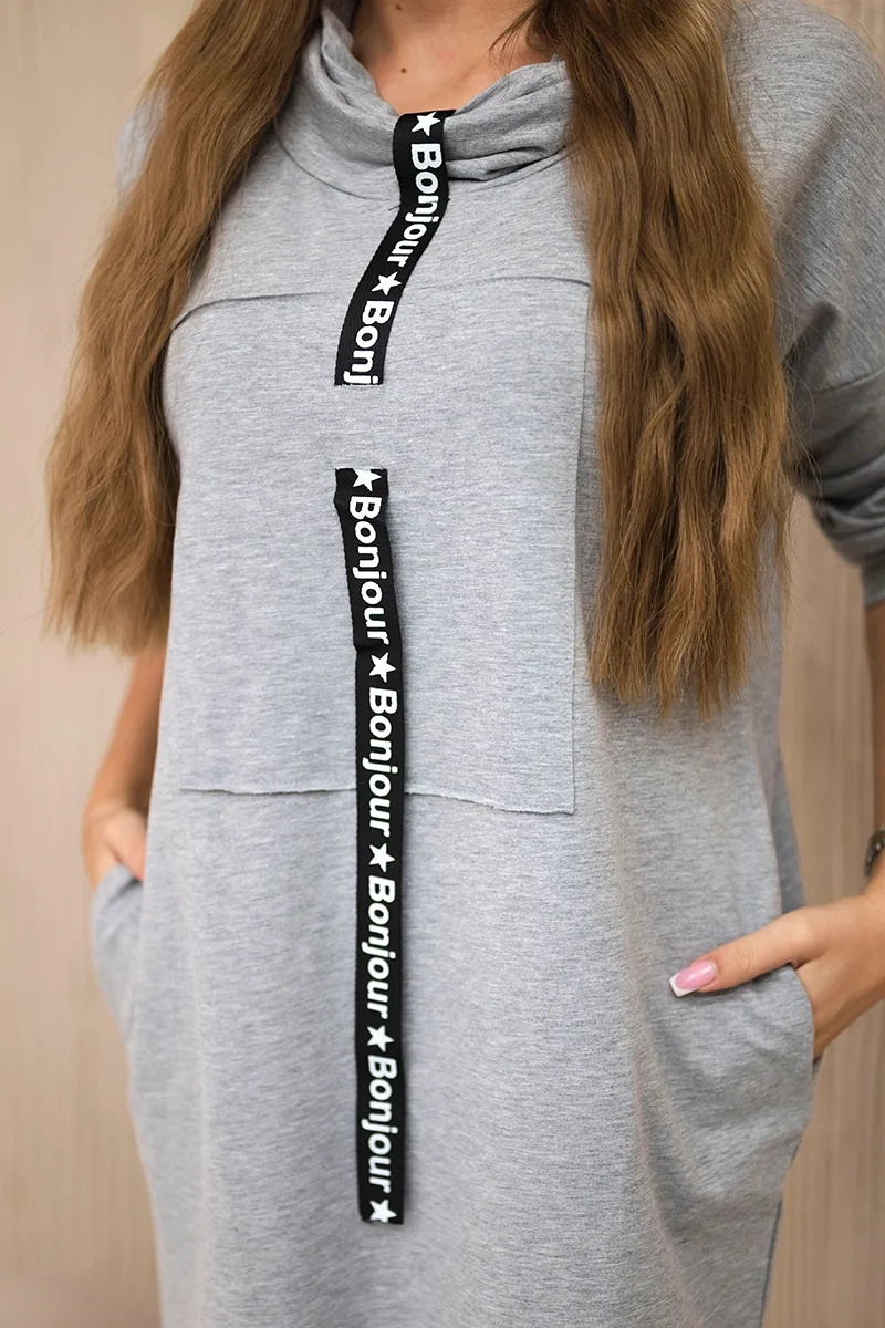 Sukienka z krawatem szara - obrazek 4