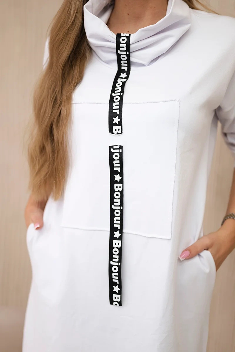 Sukienka z krawatem biała - obrazek 4