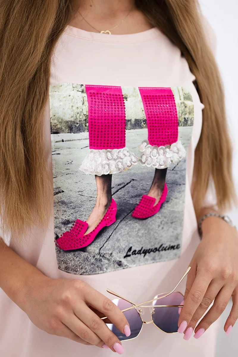 Sukienka z grafiką 3D z cyrkoniami pudrowy róż - obrazek 4