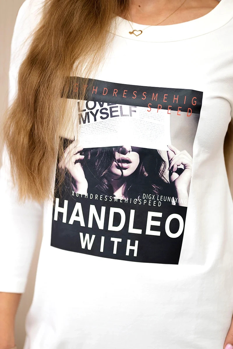 Sukienka z nadrukiem Handle with ecru - obrazek 4