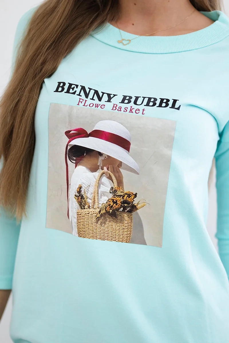 Sukienka z nadrukiem Basket miętowa - obrazek 4