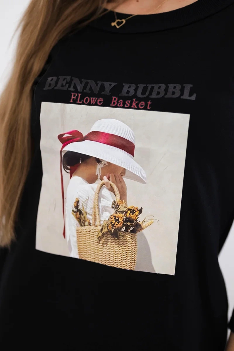 Sukienka z nadrukiem Basket czarna - obrazek 3