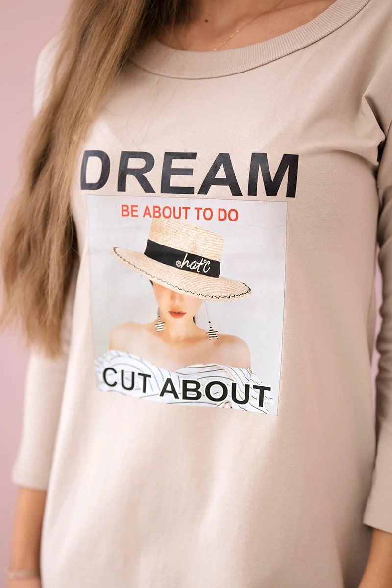 Sukienka z nadrukiem Dream beżowa - obrazek 4