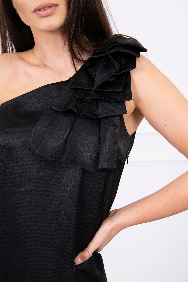 Sukienka z kokardą na ramieniu czarna - obrazek 4