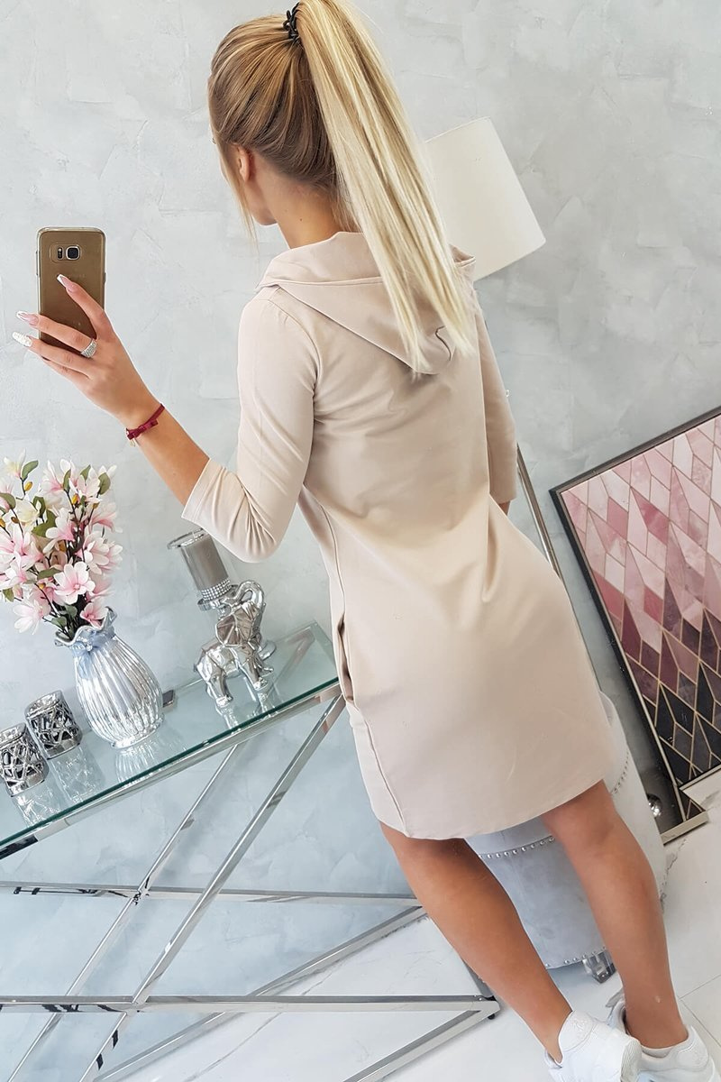 Sukienka z kapturem i kieszeniami beżowa - obrazek 7