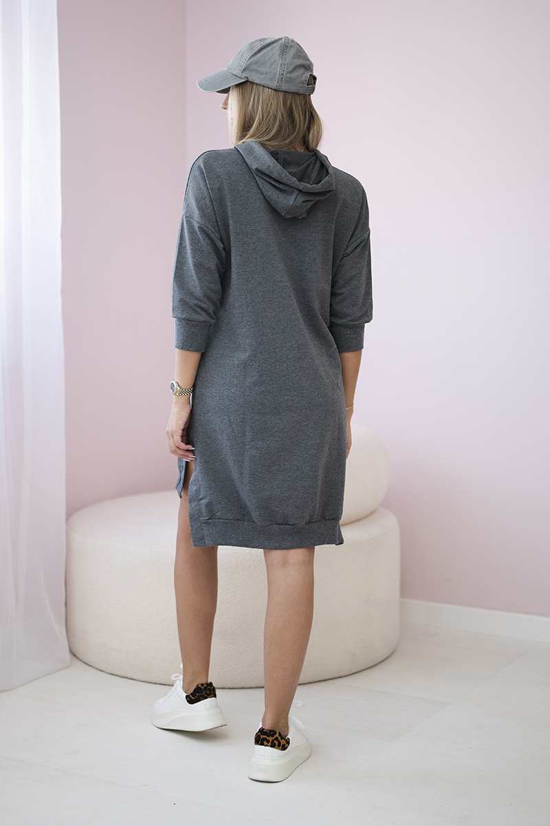 Sukienka z kapturem i dłuższym tyłem grafitowa - obrazek 3
