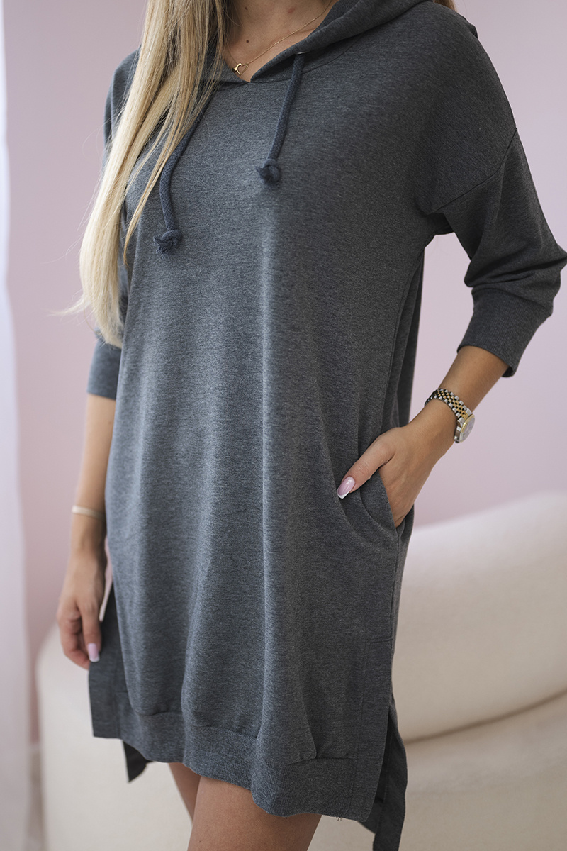 Sukienka z kapturem i dłuższym tyłem grafitowa - obrazek 4