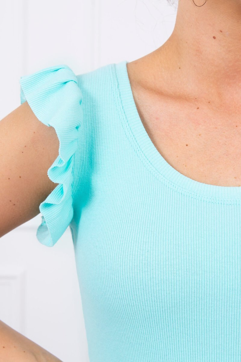 Sukienka z falbanką przy rękawie miętowa - obrazek 4