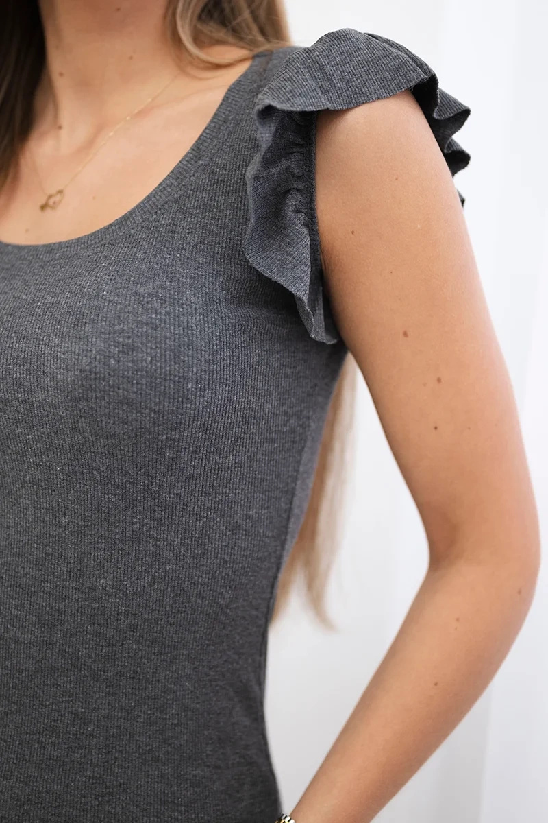 Sukienka z falbanką przy rękawie grafitowa - obrazek 4