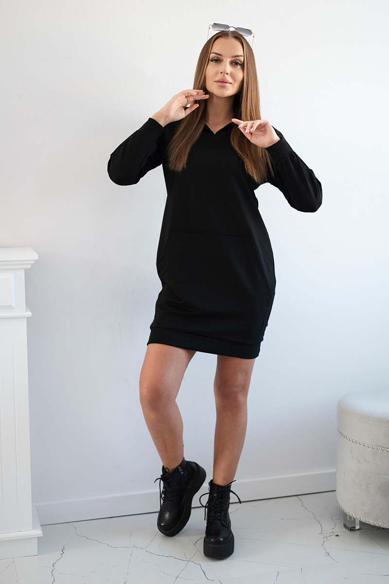 Sukienka z kapturem czarny - obrazek 3
