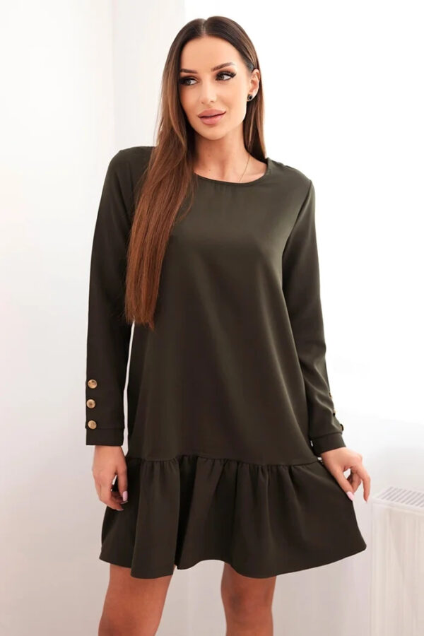 Sukienka z falbaną khaki