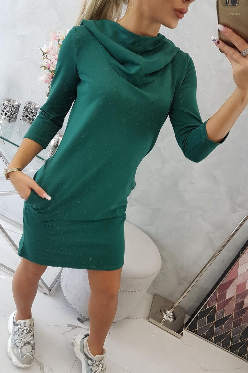 Sukienka z kapturem i kieszeniami zielona - obrazek 6