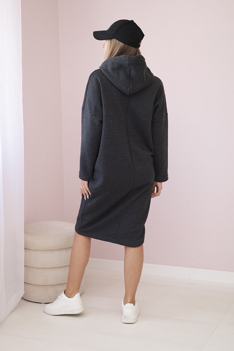 Sukienka z kapturem i rozcięciem na boku grafit melanż - obrazek 3