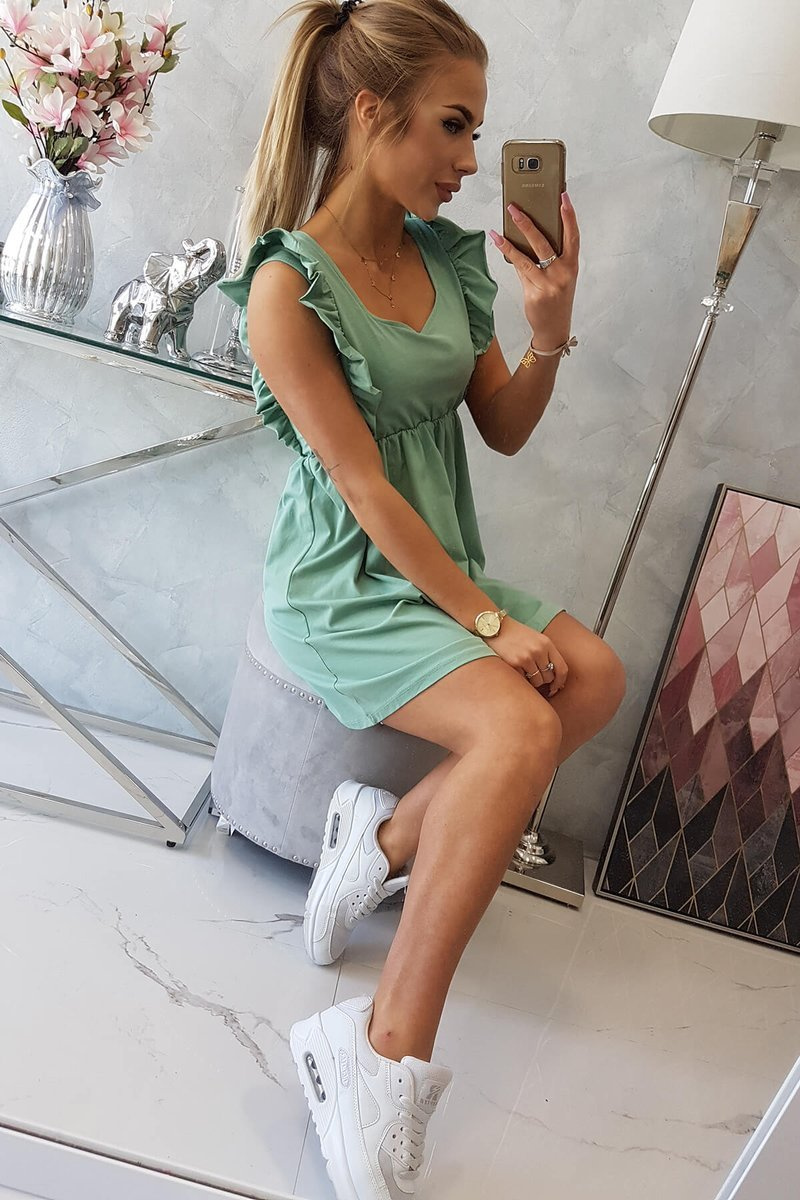 Sukienka z falbankami po bokach ciemno miętowa - obrazek 7