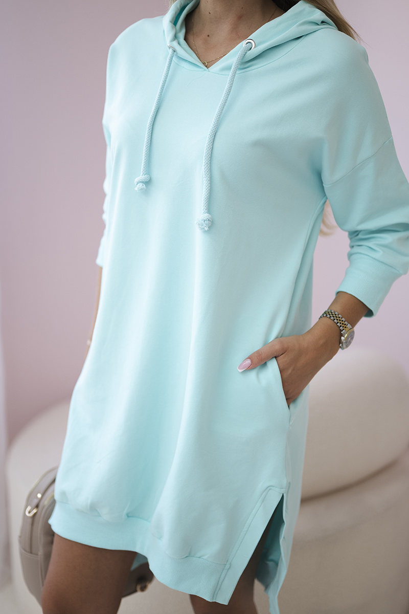 Sukienka z kapturem i dłuższym tyłem miętowa - obrazek 4