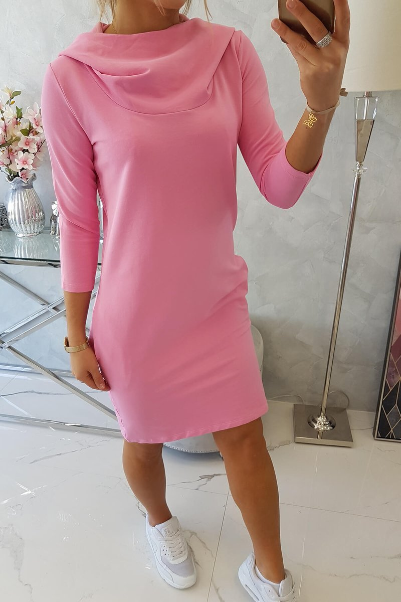 Sukienka z kapturem i kieszeniami jasno różowa - obrazek 6