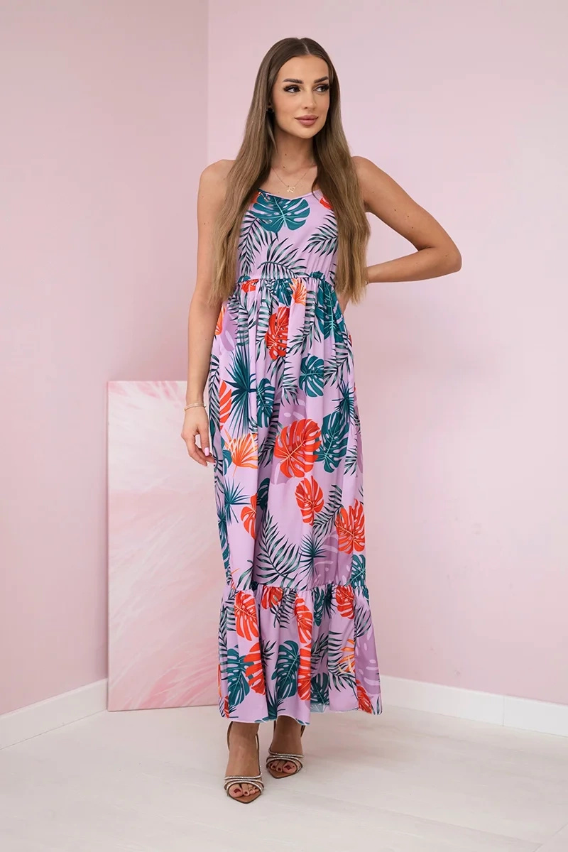 Sukienka z motywem liści fioletowa - obrazek 2
