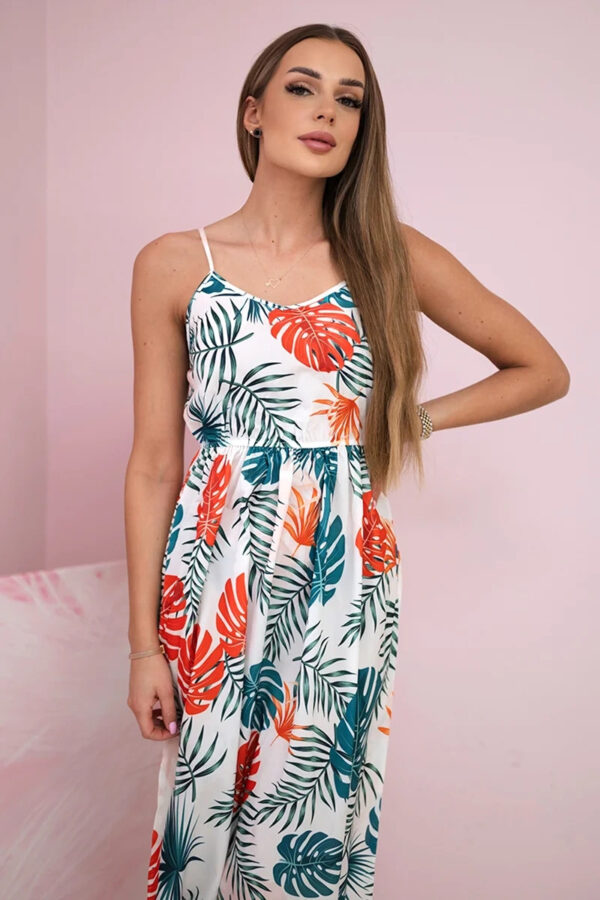 Sukienka z motywem liści ecru