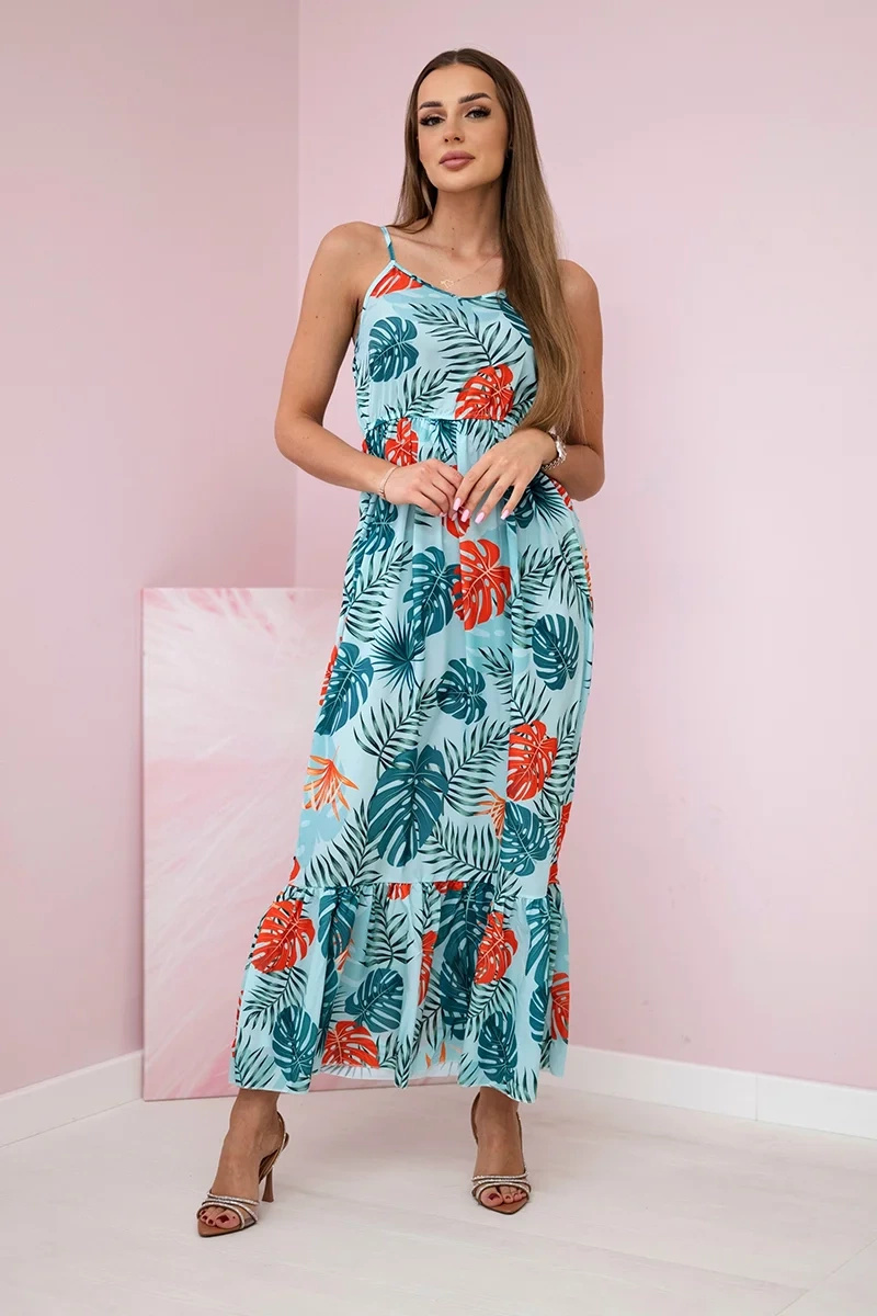 Sukienka z motywem liści miętowa - obrazek 2