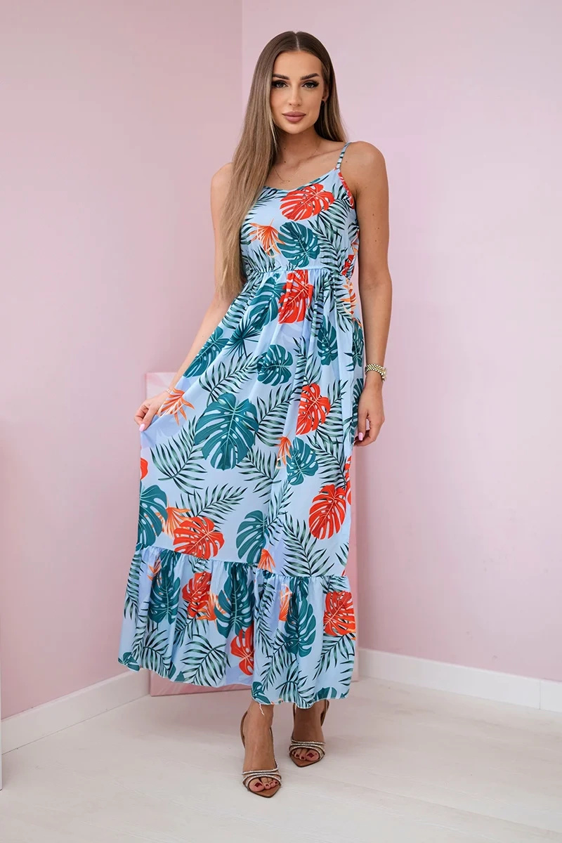 Sukienka z motywem liści błękitna - obrazek 2