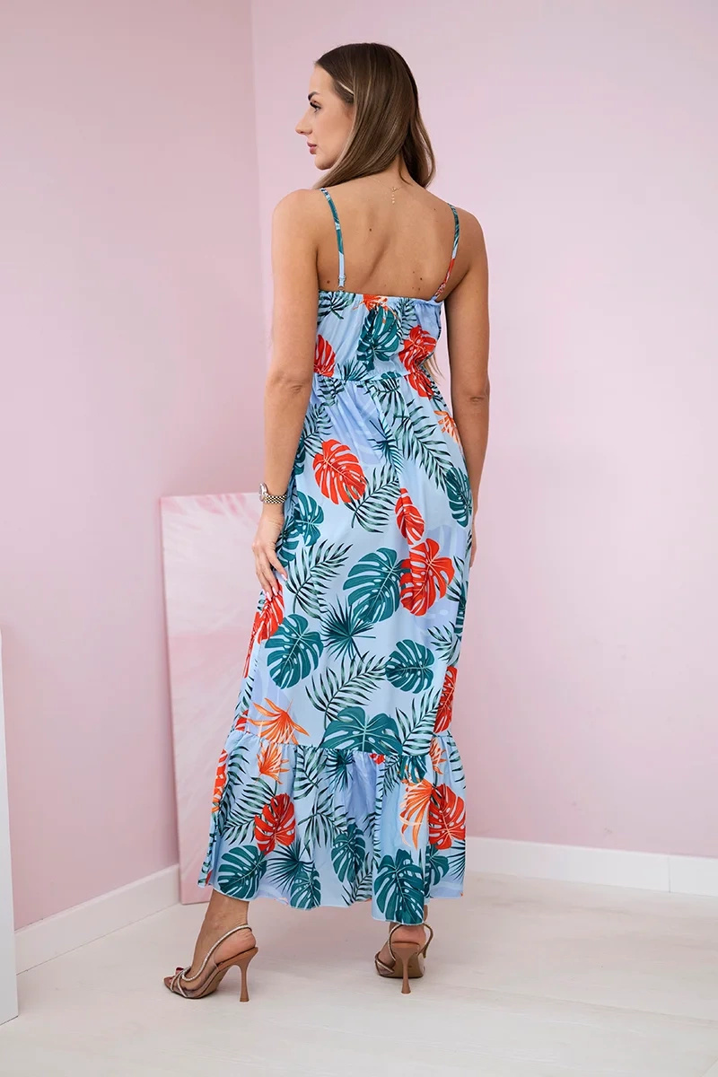 Sukienka z motywem liści błękitna - obrazek 3