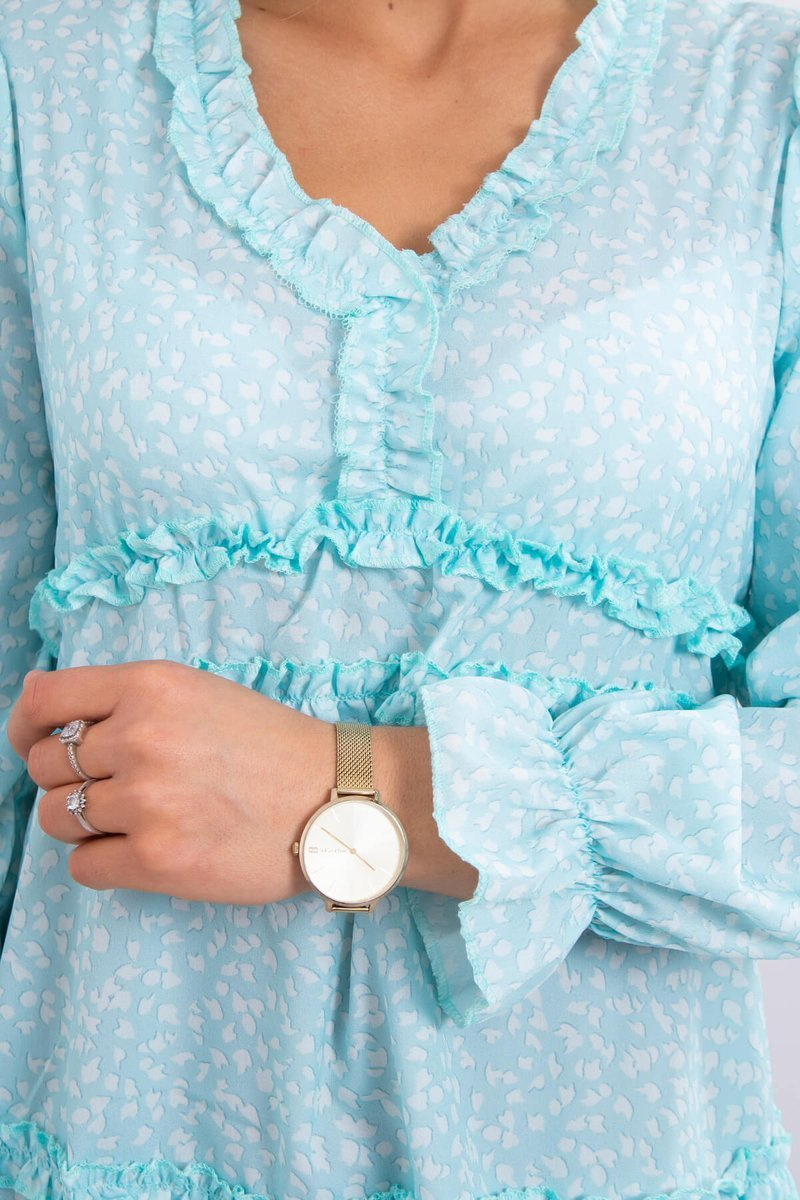 Sukienka z ozdobnymi falbankami miętowa - obrazek 4