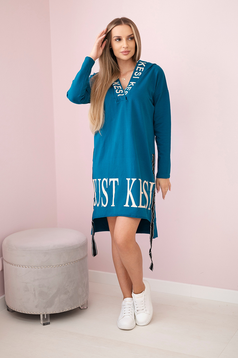 Sukienka z kapturem i nadrukiem morska - obrazek 3
