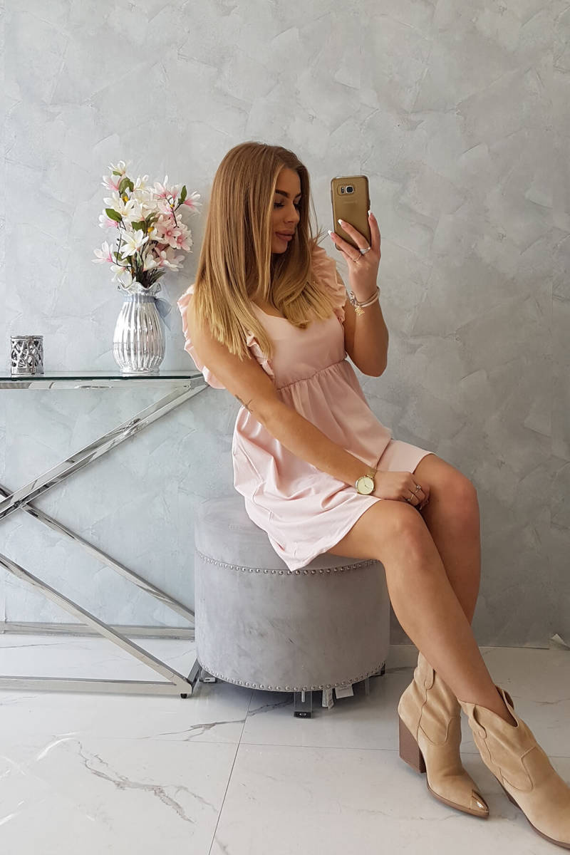 Sukienka z falbankami po bokach pudrowy róż - obrazek 9