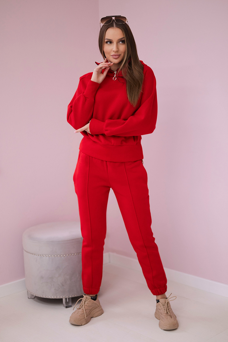 Komplet ocieplany z golfem i kapturem czerwony - obrazek 3