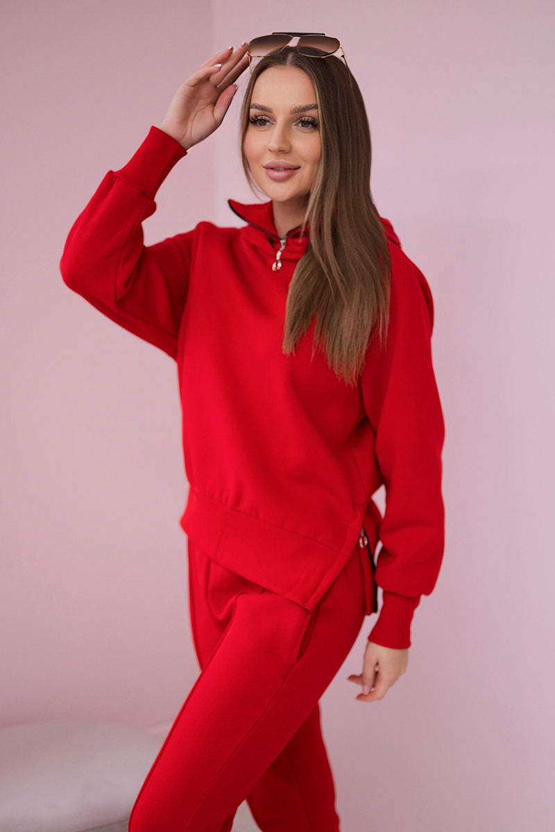 Komplet ocieplany z golfem i kapturem czerwony - obrazek 2