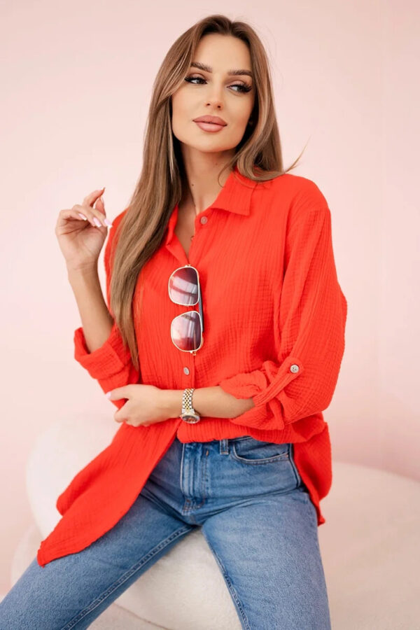 Koszula bawełniana muślinowa oversize czerwona