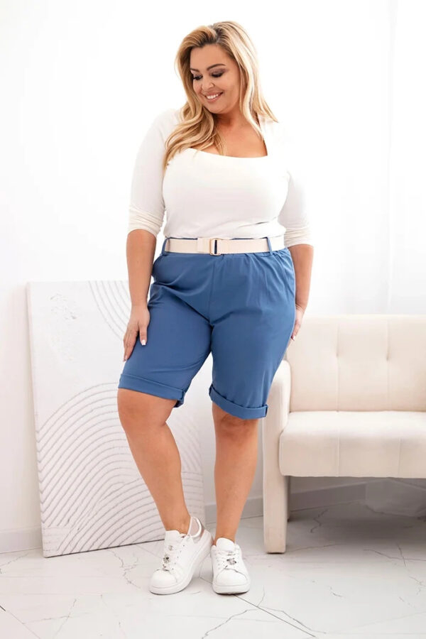 Spodenki damskie bawełniane Plus Size z paskiem jeansowe