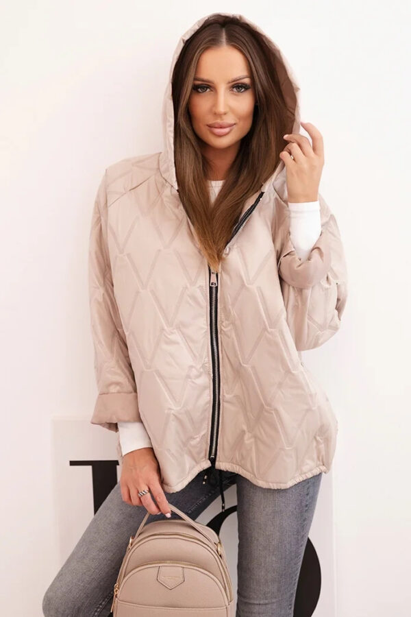 Kurtka damska pikowana z kapturem ciemno beżowa