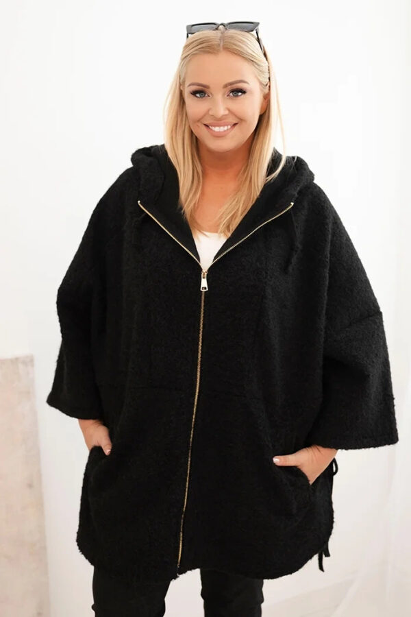 Płaszcz damski Plus Size z kapturem i zamkiem czarny