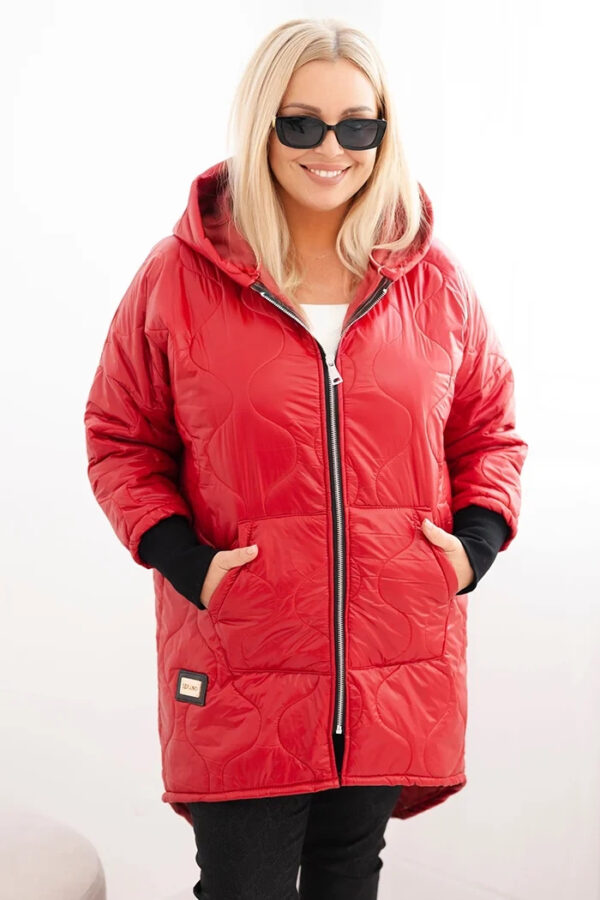 Kurtka damska zimowa Plus Size pikowana z kapturem czerwona