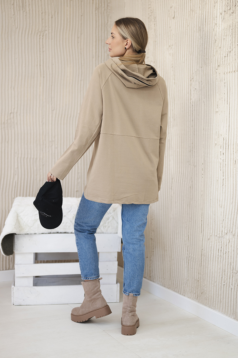 Tunika z suwakiem na kapturze Oversize camelowa - obrazek 3