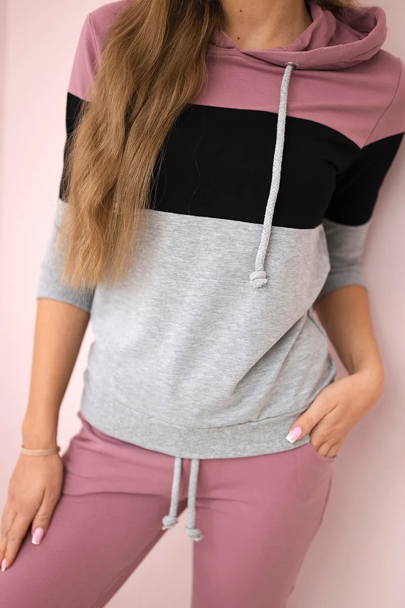 Komplet w kolorowe pasy ciemny różowy+czarny - obrazek 4