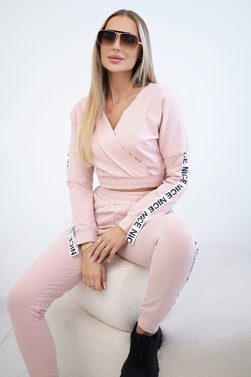 Komplet z ozdobnymi taśmami ciemno pudrowy róż