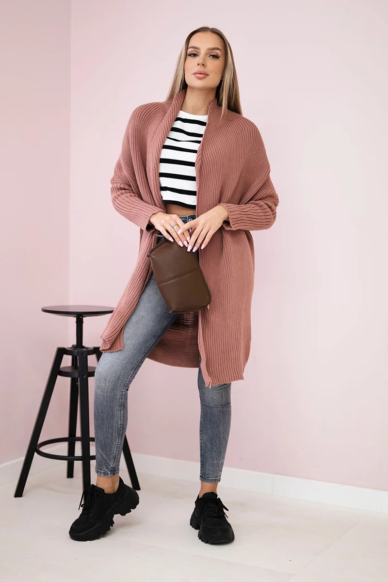 Sweter z rękawami typu nietoperz ciemny różowy - obrazek 2