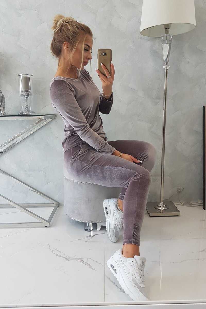 Komplet welurowy z marszczeniem z tyłu szary - obrazek 7