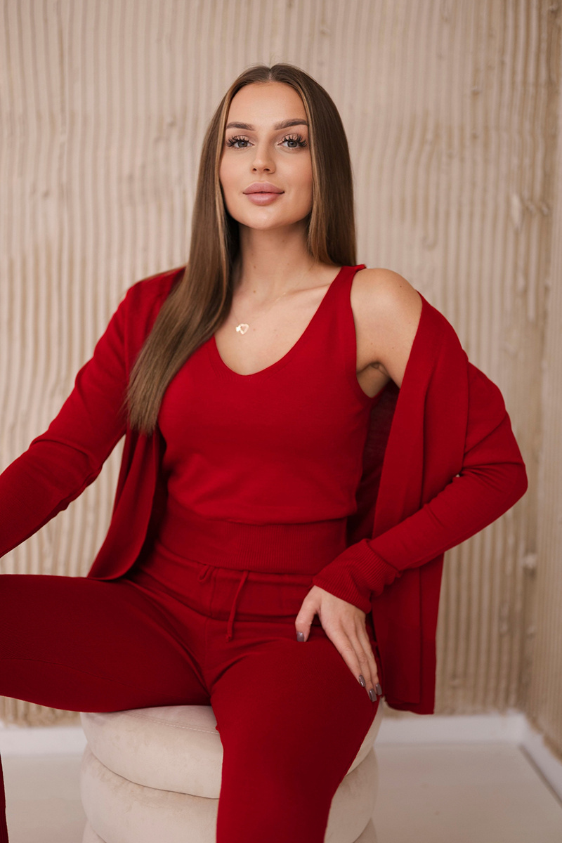 Komplet sweterkowy 3-częściowy czerwony - obrazek 2