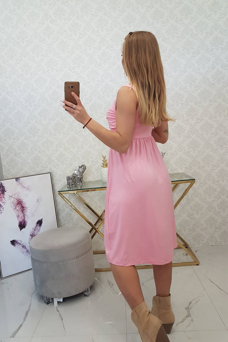 Sukienka z szerokimi ramiączkami pudrowy róż - obrazek 7